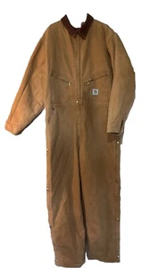 Carhartt X01 BRN Vintage Made In USA Insulated Duck Canvas Work Coveralls 50 R - Picture 1 of 16