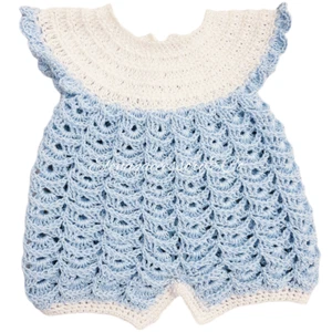 Pagliaccetto neonato cotone 100% tg 0-3 Celeste - artigianale uncinetto - Bild 1 von 1
