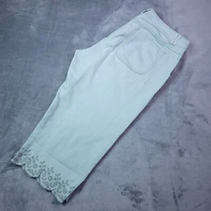 Gloria Vanderbilt Womens Capri Jeans 12 Embroidered Scalloped Hem Green - Picture 1 of 8