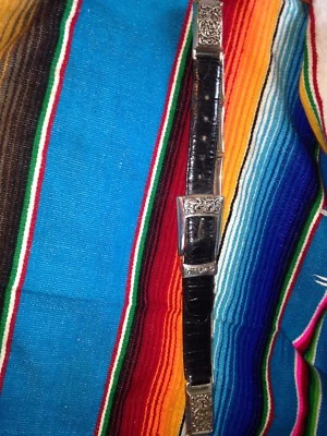 Brighton Silver Belt Alligator Cowgirl Black Rodeo Leather Medium 30" - Image 1 of 4