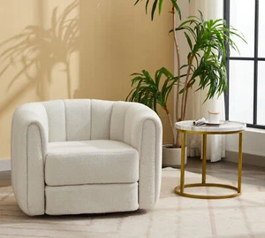 Swivel Accent Chair Teddy Fabric Barrel Chair Round Arm Chair Living Room White - Picture 1 of 4