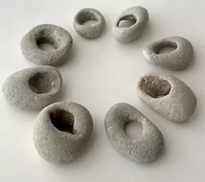 8 Natural Holey Beach Rocks Hag Fairy Stones Adder Magic Wish smooth Bead #N USA - Picture 1 of 17