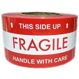 Red "This Side Up FRAGILE" With Arrows Labels Stickers - 5" by 3" - 500 ct roll - Picture 1 of 2