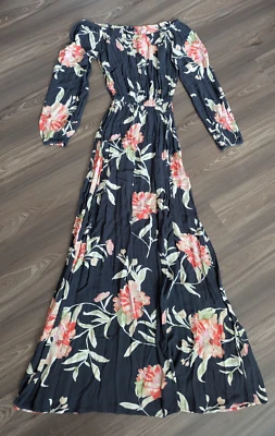 Billabong Women Dress Medium Maxi Big Floral Print Off Shoulder Peasant Cottage - Image 1 of 4