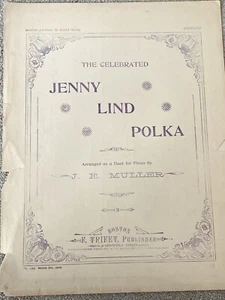 1898 JENNY LIND POLKA Antique Sheet Music PIANO DUET by J. E. Muller - Picture 1 of 3