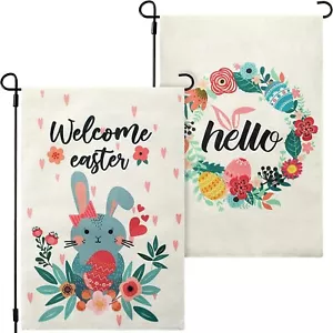 Boao 2 Pieces Welcome Easter Garden Flag Double Sided Easter Egg Garden Flag Ver - Picture 1 of 3