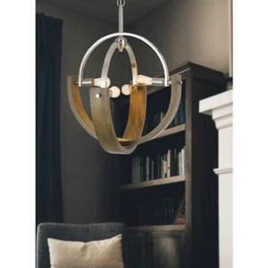 Cal Lighting 4 Light Rauma Metal/Wood Chandelier, Wood/Brushed Steel - FX-3741-4 - Picture 1 of 1