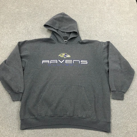 Baltimore Ravens Hoodie Men Large Gray Pullover Hooded Sweater Sweatshirt Cotton Cover