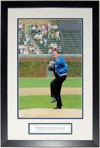 Präsident Ronald Reagan 1988 Wrigley Field 1. Tonhöhe 12x18 Foto gerahmt & Platte - Bild 1 von 4