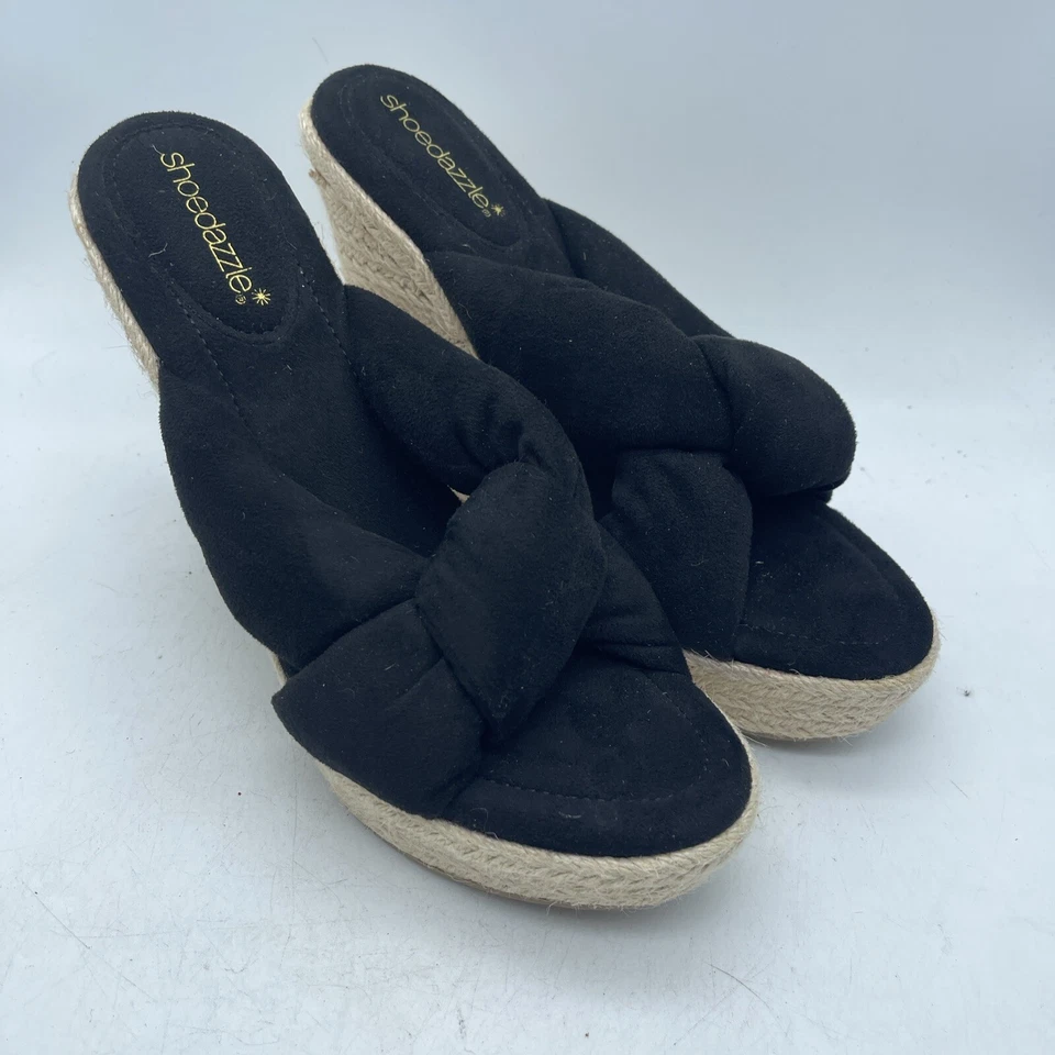 Zapato Dazzle Alina Negro Alpargata Sin Cordones Punta Abierta Cuñas Tacones Para Mujer Talla 9 Foto 1 de 4