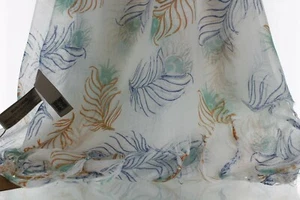 Look by M. Long Lightweight Summer Scarf with Dainty Peacock Feather Design - Picture 1 of 3
