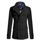 Men Winter Warm Woolen Trench Coat Double Breasted Long Overcoat Jacket Outwear