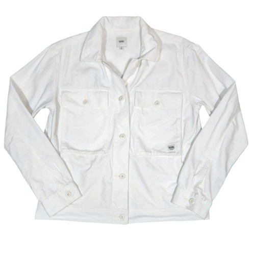 OFF WHITE Vans Clark Giacca Tela Cotone Bianco Marshmallow Cargo Utility Logo Oversize M