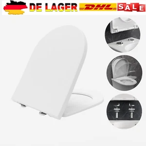 Klodeckel aus Duroplast Toilettendeckel WC sitz mit Absenkautomatik D-Form weiß - Bild 1 von 6