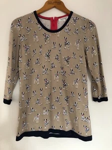 Tulchan Jumper Dalmation Dog Top size 10 3/4 Sleeves Beige Navy Women's VGC - Picture 1 of 5