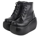 Womens Fashion Punk Lolita Round Toe Lace Up Leather Ankle Boots Platform Shoes