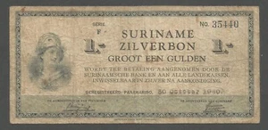 Suriname 1 Gulden 30.10.1940; VG; P-105a; Helmeted woman - Picture 1 of 2