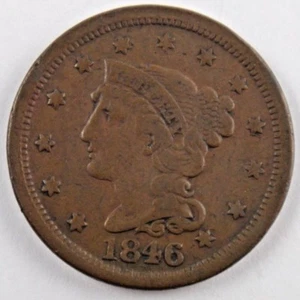 1845 1C BN Braided Hair Cent Us Mint Coin - Picture 1 of 2