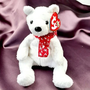 Ty Beanie Baby 2000 HOLIDAY TEDDY weißer Bär Plüsch mit rotem Schal Etikett nicht mehr produziert - Bild 1 von 6