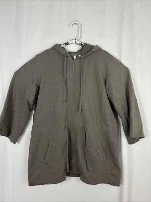J. Jill  Hoodie Sweatshirt Women Medium Full Zip Tunic Gray Tie Waist - Image 1 of 4