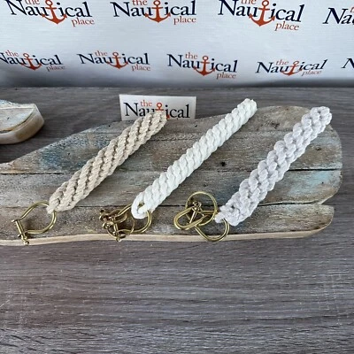 THE NAUTICAL PLACE Rope Bell Pull w/ 2 Brass Shackles & Ring, Hand Tied, White, Off White, Natural