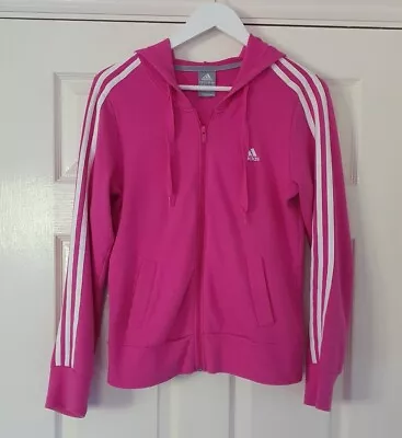 Adidas Jacket Full Zip Up Track Top Pink & White Size 14 Stripe Long Sleeves • 26.84€