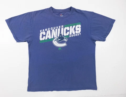 Vancouver Canucks Shirt Adult Large Purple Short Sleeve NHL Hockey Distressed Cover