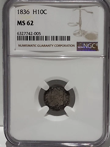 1836 5C Capped Bust Half Dime NGC MS62 Cover