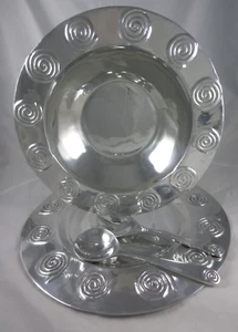 Old Town Imports Metalware Pewter Bowl Round Platter Serve Fork Spoon Spirals - Picture 1 of 14