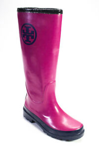 Tory Burch Womens Pink Blue Knee High Rubber Rain Boots Shoes Size 6