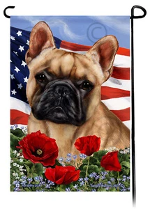 Patriotic Flowers Garden Flag - Fawn French Bulldog - Picture 1 of 1