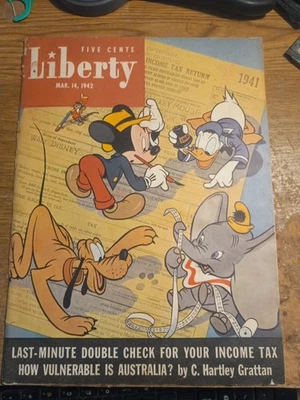 REVISTA LIBERTY MARZO 1942 CON GRAN PORTADA DISNEY Mickey Mouse Pato Donald Foto 1 de 4