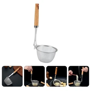Stainless Steel Colander with Wooden Handle Metal Pasta Strainer Basket - Picture 1 of 12