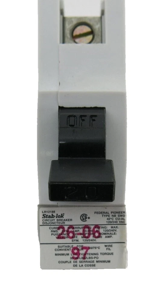 Stab-Lok Federal Pioneer LR12188 Circuit Breaker 120/240VAC 10A