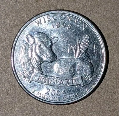 2004-D 25c Wisconsin State Quarter High Corn Uncirculated Details Extra Fine - Image 1 of 4