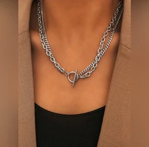 Versilberte Edelstahl 1 Stück Kette Halskette mit Knebelverschluss - Bild 1 von 3