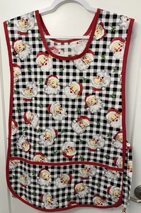 Christmas Cobbler Adult Apron Santa Claus Holly Black White Check Red Trim - Picture 1 of 3