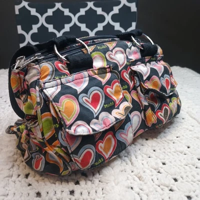 De Colección Y2K MUDD Bolso de Mano Cartera Bolsillos Frontales Corazones AOP Destintado Centro Comercial M Preppy Love Foto 1 de 4