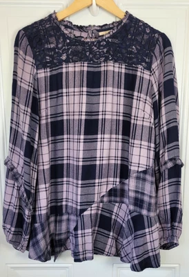 Top manga larga a cuadros LOGO Lavish By Lori Goldstein talla M Foto 1 de 4