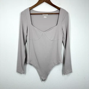 Body lungo Babaton Contour manica lunga body a cuore grigio chiaro taglia L - Foto 1 di 10