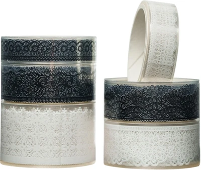 6 Rolls Lace Patterns PET Tapes Floral Arts Decorative Tape Set Adhesive Transpa - image 1 of 4