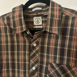 Volcom Men Plaid Long Sleeve Button-Up Modern Fit Cotton Casual Dress Shirt L - Picture 1 of 8