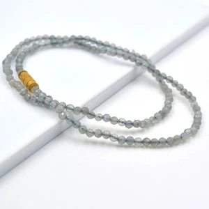Labradorite Necklace, Beaded Necklace, 3.5mm Dainty round grey beads, Gemstone - Picture 1 of 8