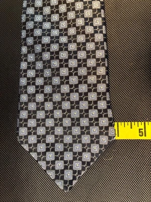 Corbata de seda negra Ike Behar con cuadrados azules sobre plateados 60" 4" W Foto 1 de 3