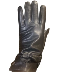 Guanti Adrienne Vittadini in pelle nera foderati touch screen donna taglia S/M - Foto 1 di 7