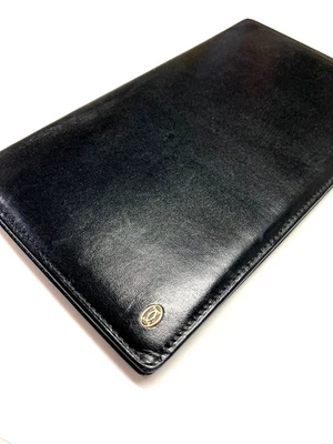 CARTIER VINTAGE PASHA GOLD CC EMBLEM LEATHER LONG WALLET BIFOLD FRANCE BLACK - Image 1 of 4