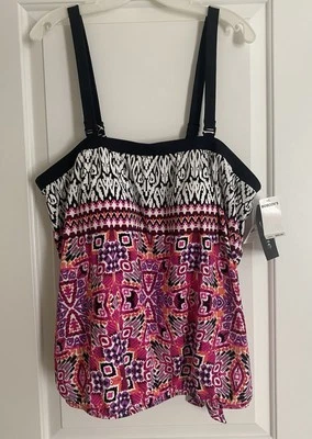 Camiseta tankini de natación Maxine of Hollywood para mujer talla 24W rosa negro multicolor floral Foto 1 de 4