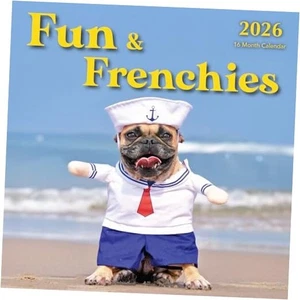 Wandkalender zum Aufhängen süß lustig französischer Stier Hund Foto 2026 lustige Frenchies - Bild 1 von 6