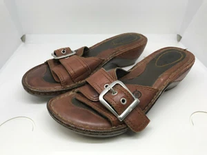 BORN Brown Leather Slip On Sandals Women's Size 7/38 Hand Crafted Shoes   - Picture 1 of 8