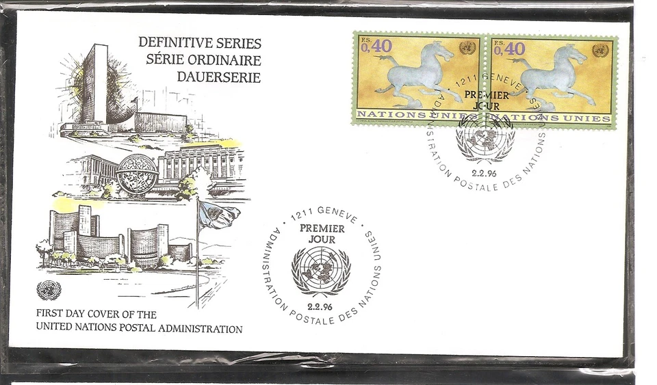 Naciones Unidas Ginebra # 278 El caballo galopante FDC. UNPA Foto 1 de 1